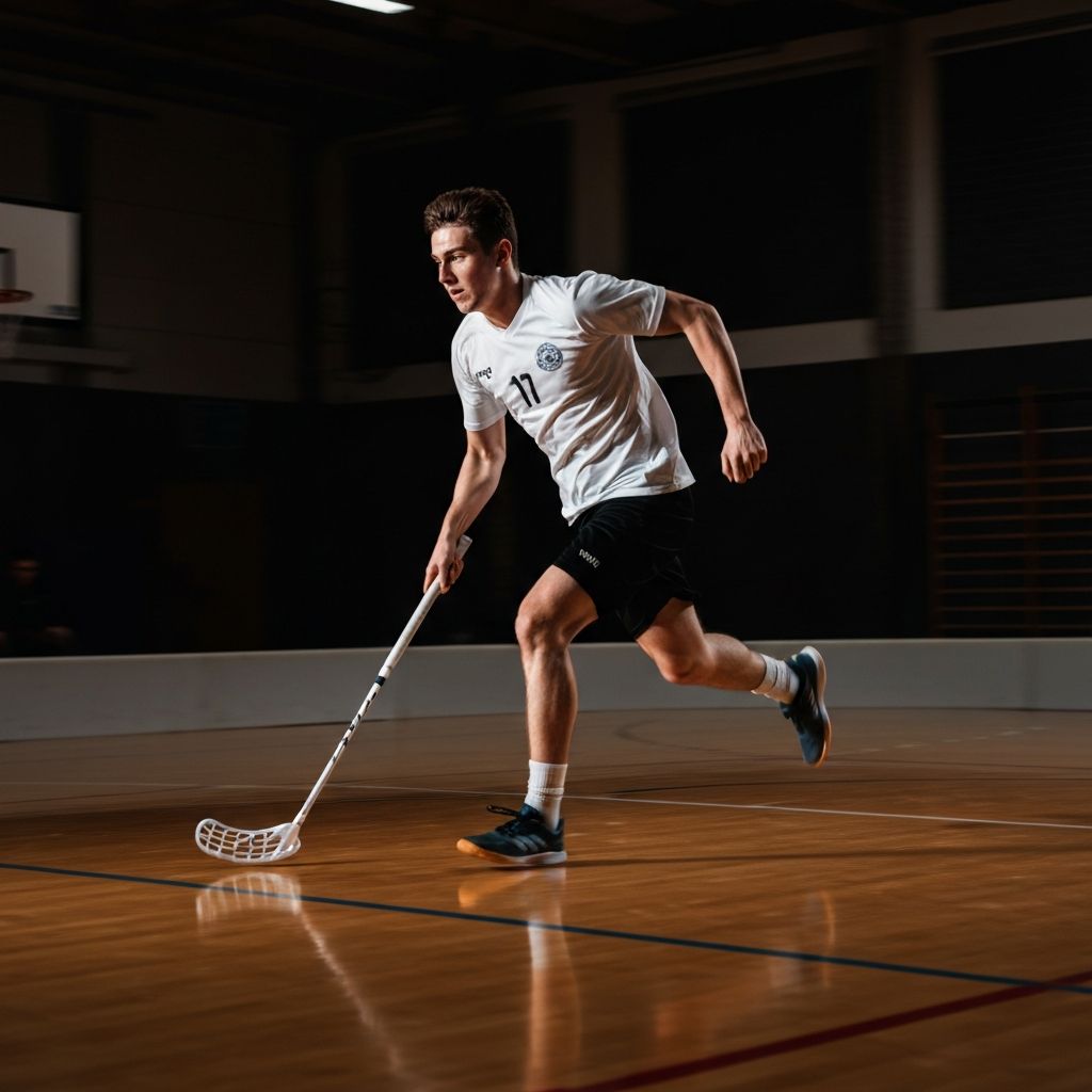 Floorball játékos akcióban